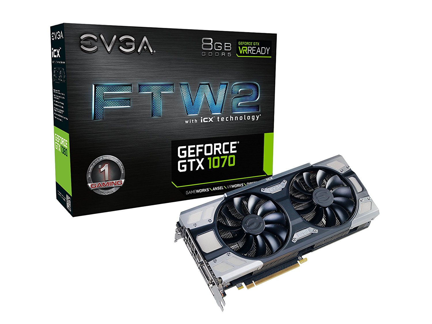 EVGA GeForce GTX 1070 FTW2 GAMING, 8GB GDDR5, iCX Technology, Optimized Airflow Design Graphics Card 08G-P4-6676-KR 1 EVGA GeForce GTX 1070 FTW2 GAMING, 8GB GDDR5, iCX Technology, Optimized Airflow Design Graphics Card 08G-P4-6676-KR